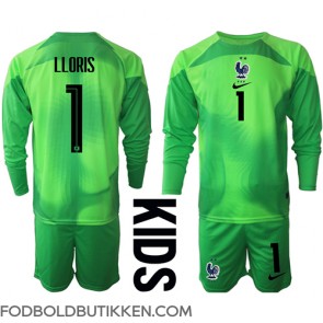 Frankrig Hugo Lloris #1 Målmand Udebanetrøje Børn VM 2022 Langærmet (+ Korte bukser)